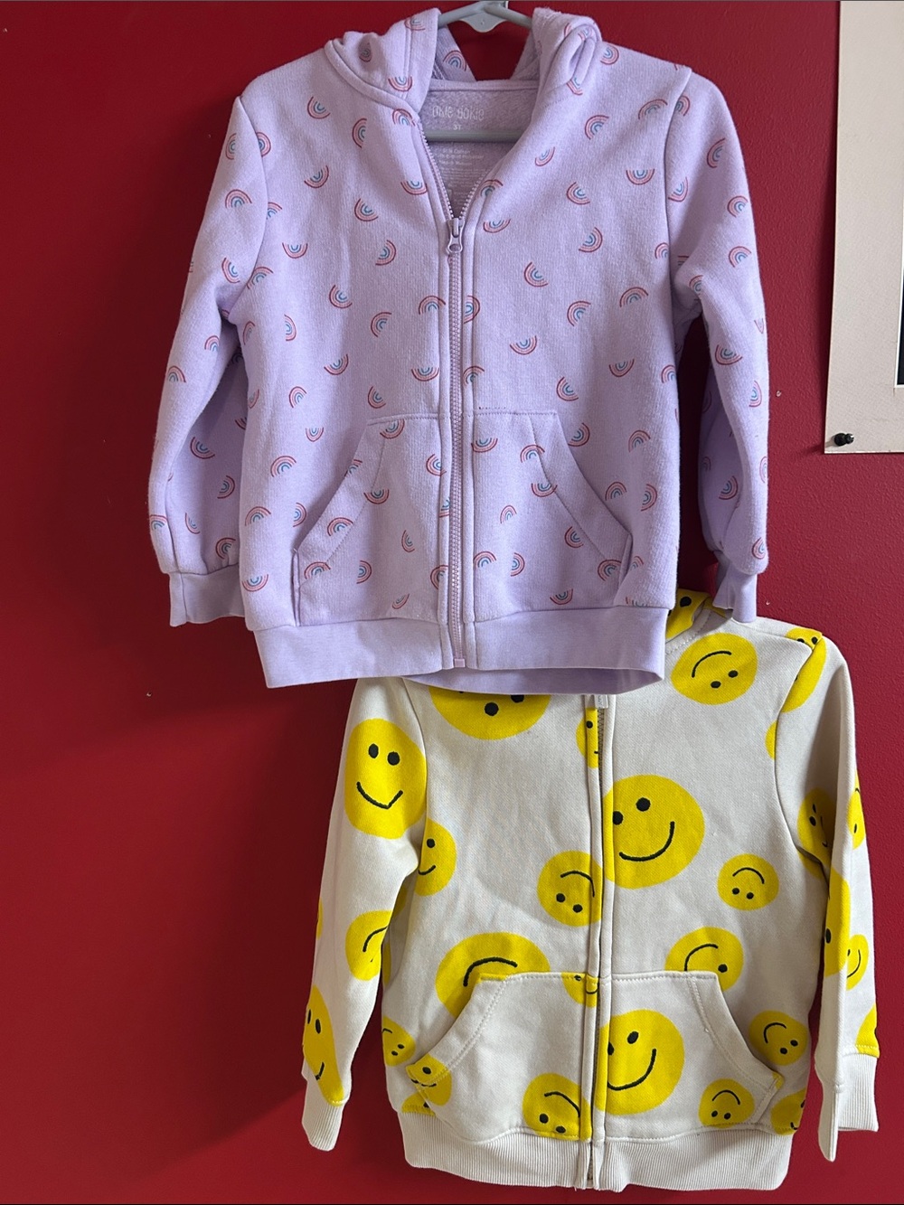 Old Navy Hoodie jacket wYellow Smiley Faces & rainbows jacket by Okie Dokie 3t